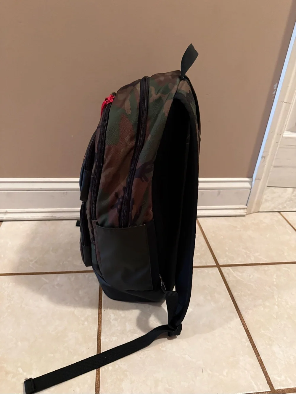 Jordan Camo Backpack in Green/Black with Red Accents
